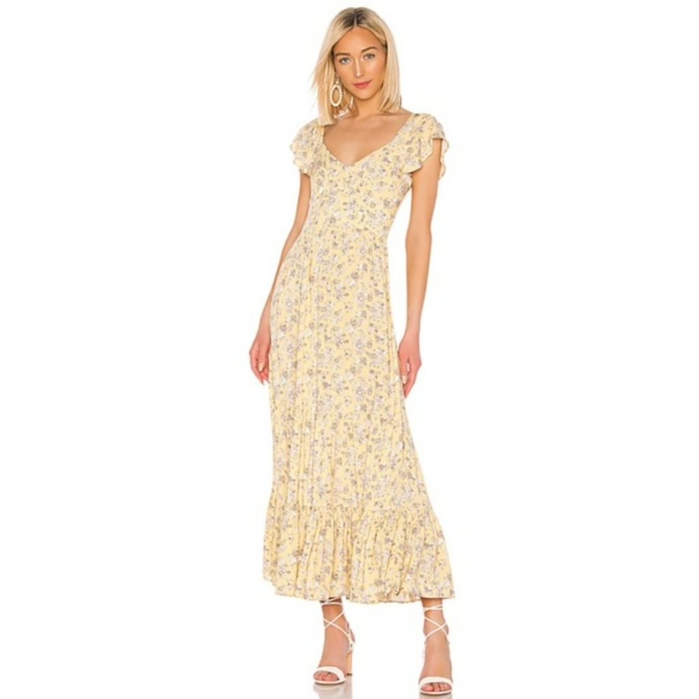Auguste Olsen Bella Lemon Yellow Floral Maxi Dress size 4 US